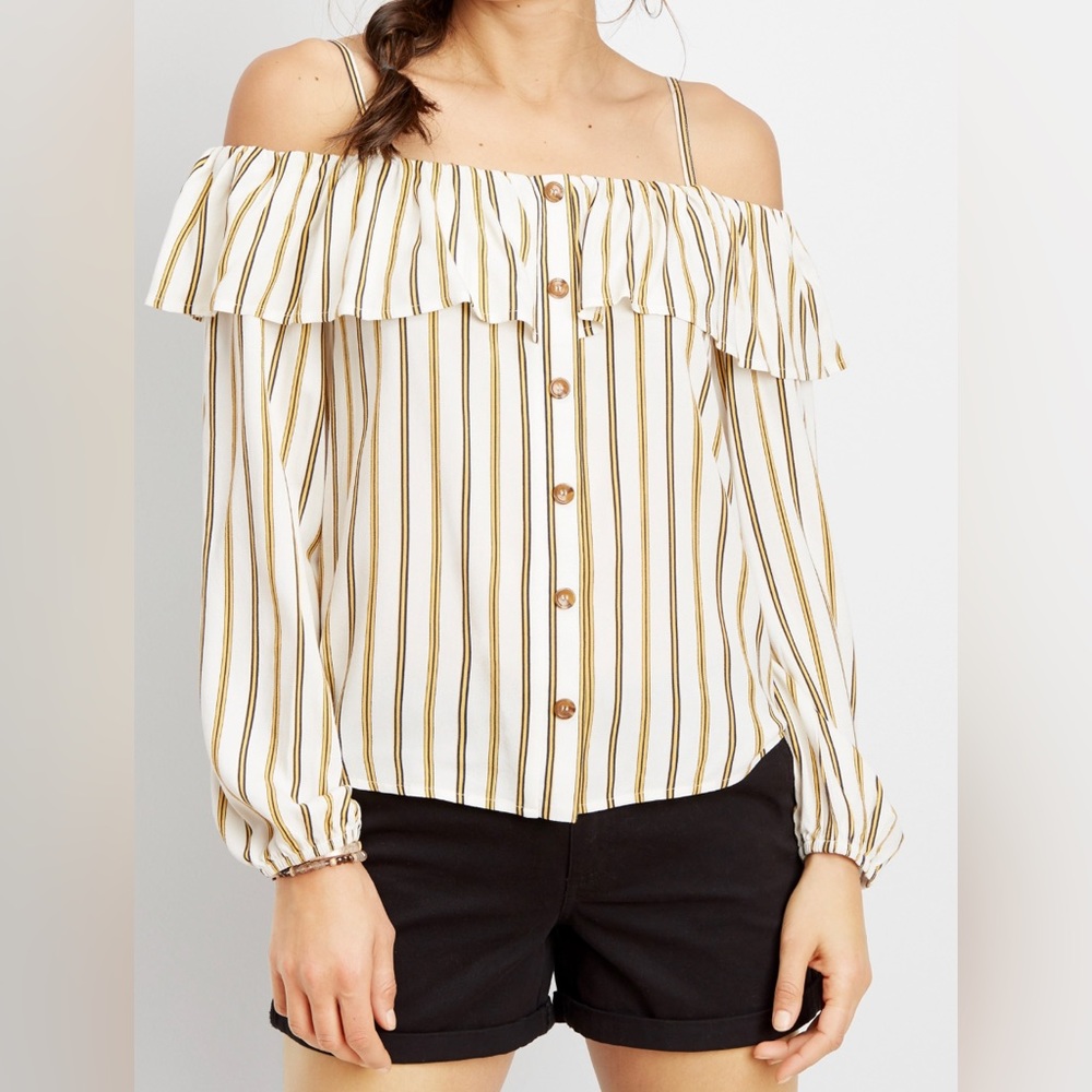 Maurices Stripe Button Cold Shoulder Top - Size Medium